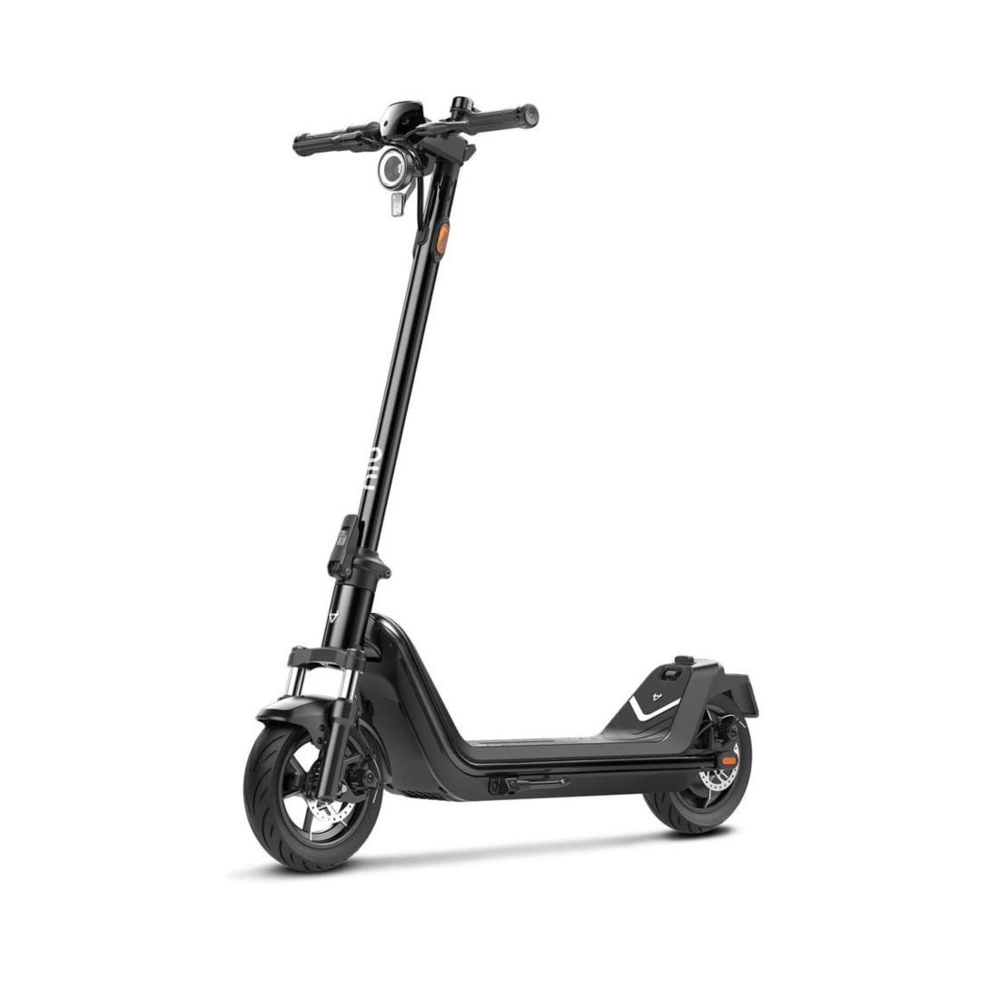 NIU KQi300P Electric KickScooter in black, on white background showing product from a side right angle