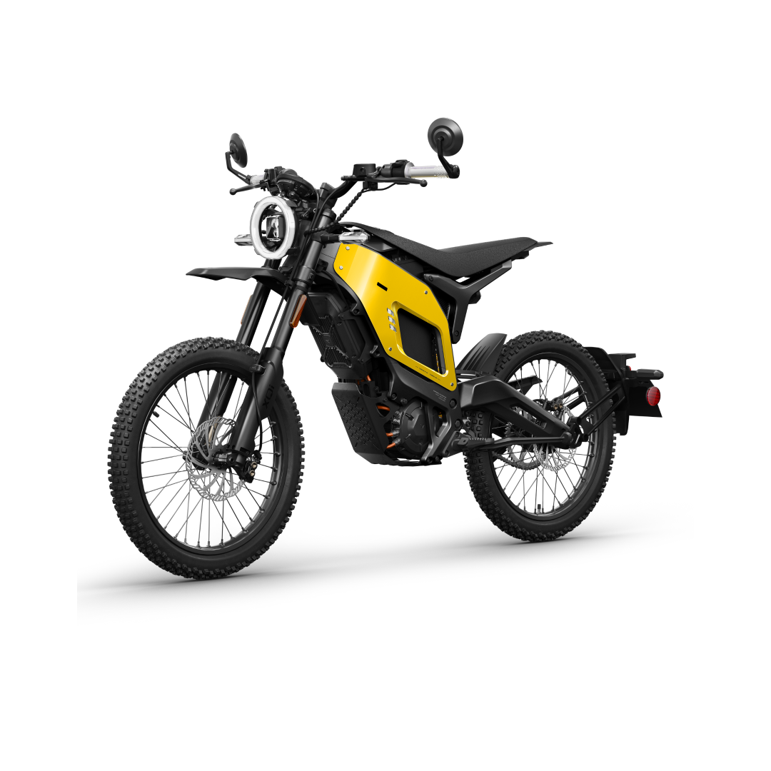 NIU XQi3 Electric Dirt Bike Wild in Yellow on white background showing product from the side angle