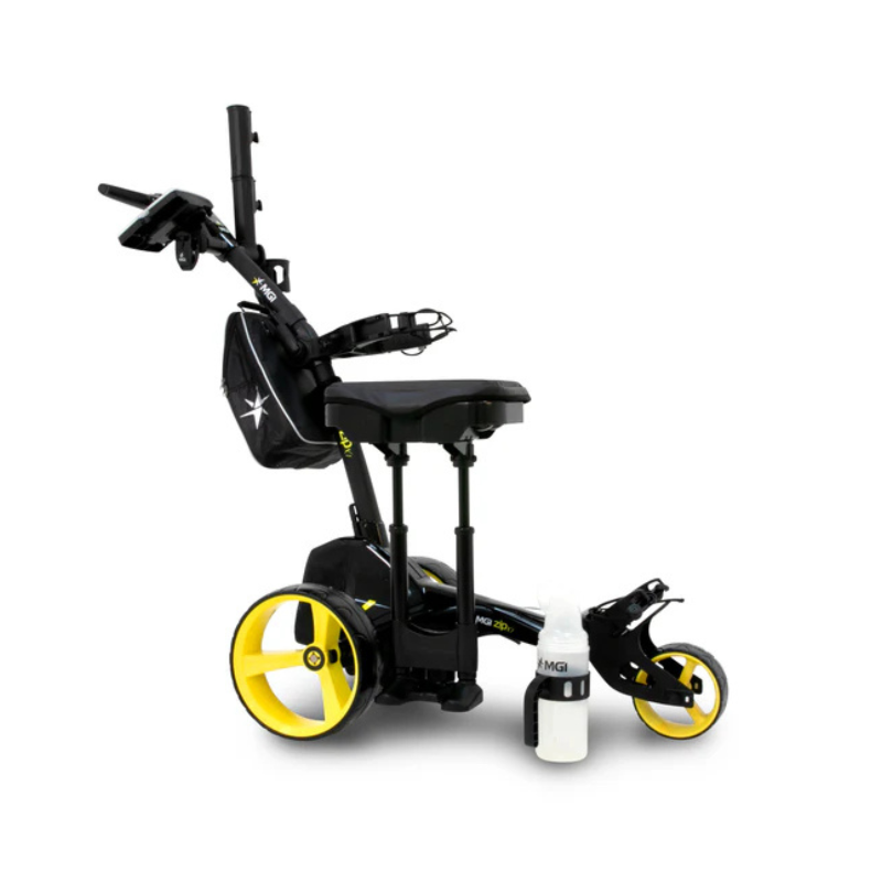 MGI Zip X1 Electric Golf Caddy on white background showcasing profile of product from the right