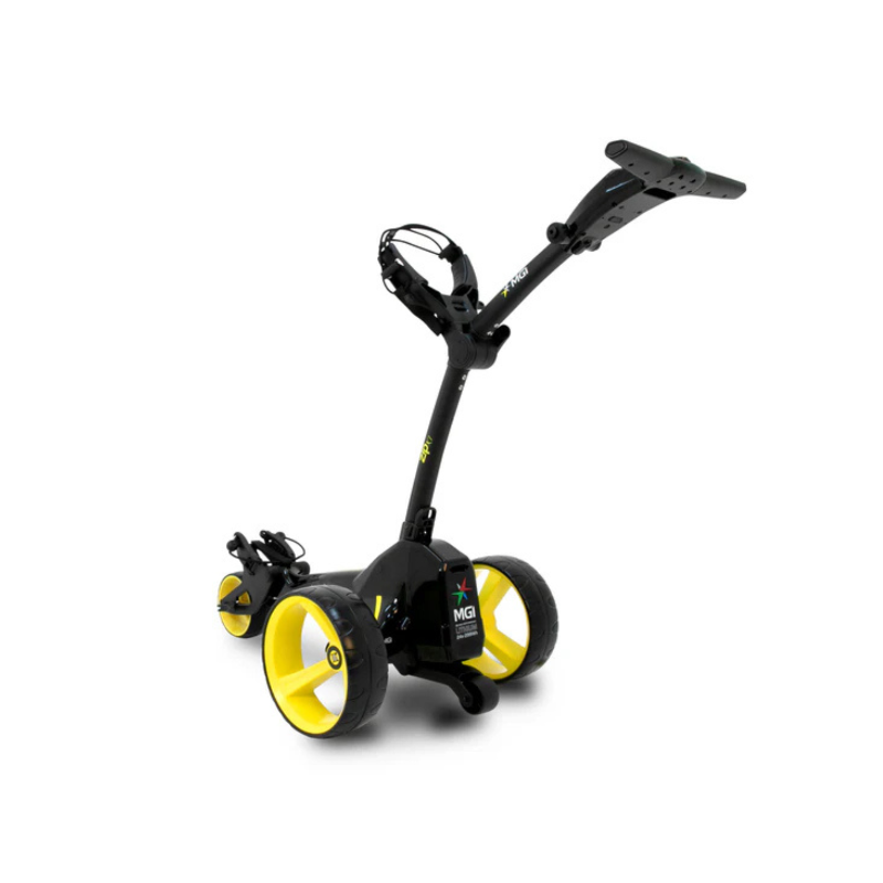 MGI Zip X1 Electric Golf Caddy on white background showcasing rear side profile of product