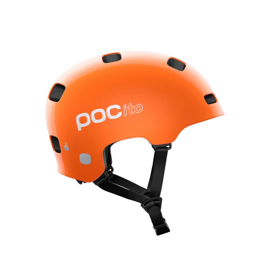 POCito Crane MIPS Orange on white background showing profile of product to the right